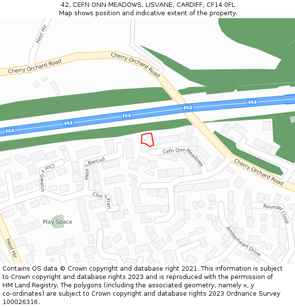 42, CEFN ONN MEADOWS, LISVANE, CARDIFF, CF14 0FL: Location map and indicative extent of plot