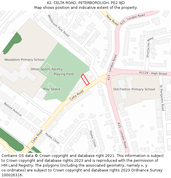 42, CELTA ROAD, PETERBOROUGH, PE2 9JD: Location map and indicative extent of plot
