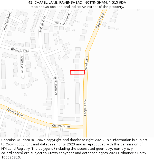 42, CHAPEL LANE, RAVENSHEAD, NOTTINGHAM, NG15 9DA: Location map and indicative extent of plot