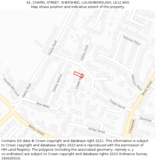 42, CHAPEL STREET, SHEPSHED, LOUGHBOROUGH, LE12 9AG: Location map and indicative extent of plot
