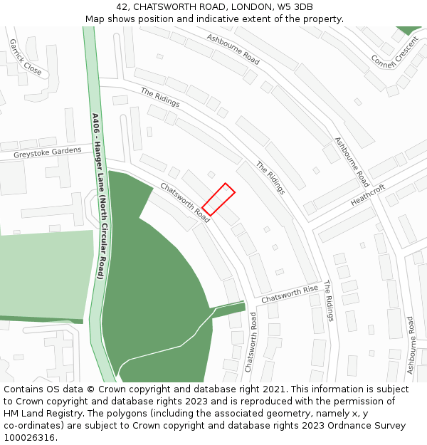42, CHATSWORTH ROAD, LONDON, W5 3DB: Location map and indicative extent of plot