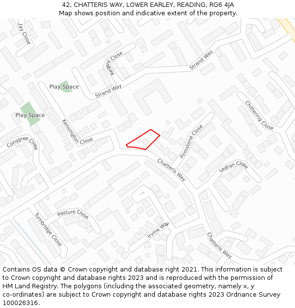 42, CHATTERIS WAY, LOWER EARLEY, READING, RG6 4JA: Location map and indicative extent of plot