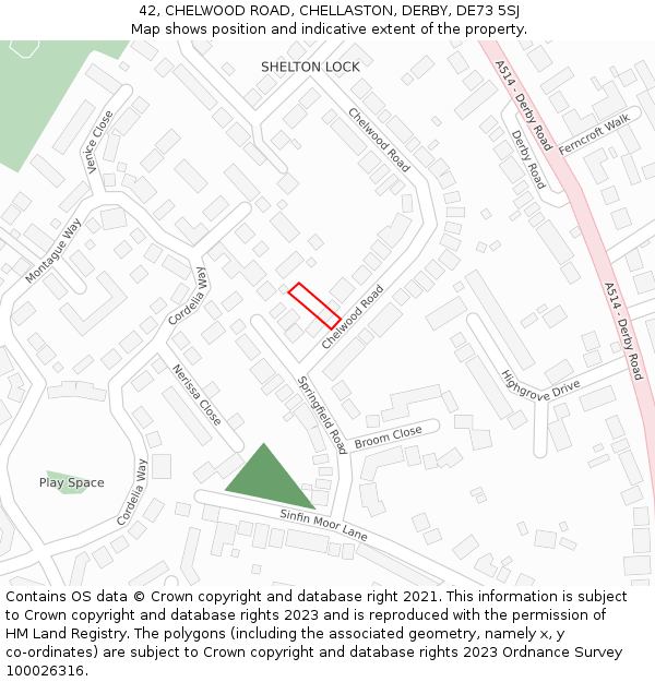 42, CHELWOOD ROAD, CHELLASTON, DERBY, DE73 5SJ: Location map and indicative extent of plot
