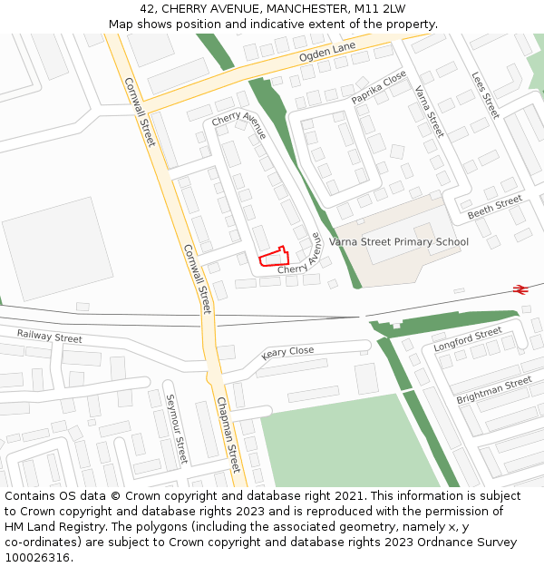 42, CHERRY AVENUE, MANCHESTER, M11 2LW: Location map and indicative extent of plot