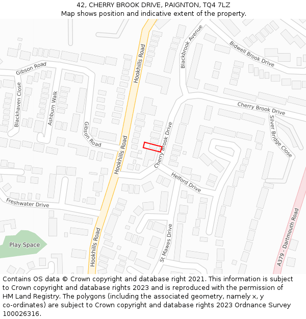 42, CHERRY BROOK DRIVE, PAIGNTON, TQ4 7LZ: Location map and indicative extent of plot