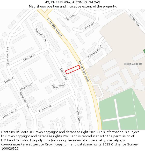 42, CHERRY WAY, ALTON, GU34 2AX: Location map and indicative extent of plot