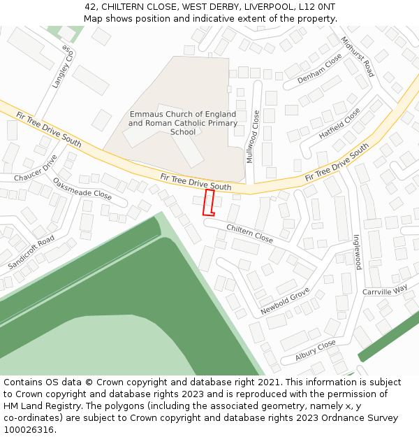 42, CHILTERN CLOSE, WEST DERBY, LIVERPOOL, L12 0NT: Location map and indicative extent of plot