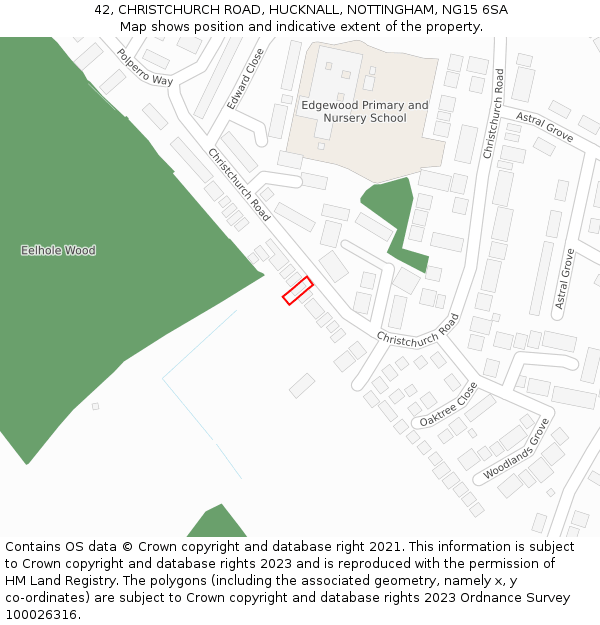 42, CHRISTCHURCH ROAD, HUCKNALL, NOTTINGHAM, NG15 6SA: Location map and indicative extent of plot