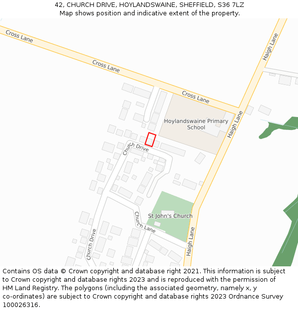 42, CHURCH DRIVE, HOYLANDSWAINE, SHEFFIELD, S36 7LZ: Location map and indicative extent of plot