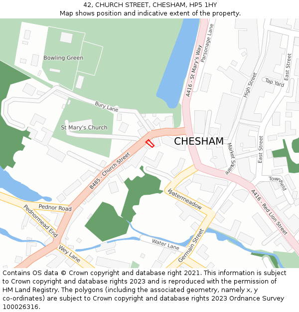 42, CHURCH STREET, CHESHAM, HP5 1HY: Location map and indicative extent of plot