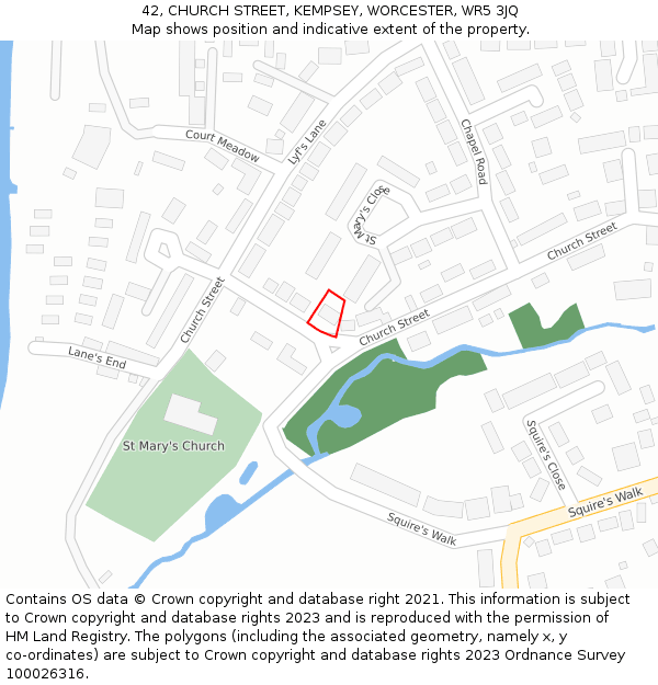 42, CHURCH STREET, KEMPSEY, WORCESTER, WR5 3JQ: Location map and indicative extent of plot
