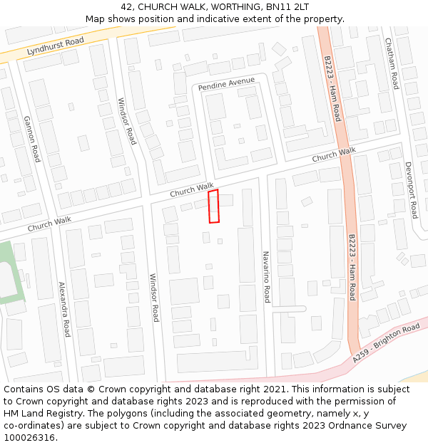 42, CHURCH WALK, WORTHING, BN11 2LT: Location map and indicative extent of plot