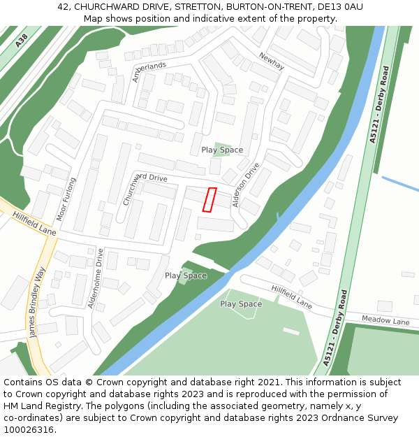 42, CHURCHWARD DRIVE, STRETTON, BURTON-ON-TRENT, DE13 0AU: Location map and indicative extent of plot