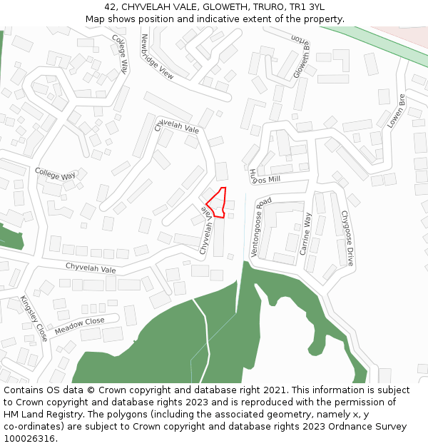 42, CHYVELAH VALE, GLOWETH, TRURO, TR1 3YL: Location map and indicative extent of plot