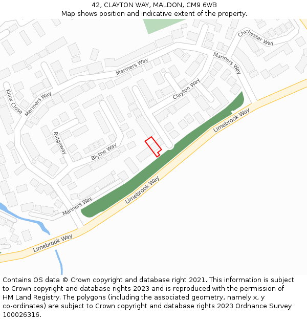 42, CLAYTON WAY, MALDON, CM9 6WB: Location map and indicative extent of plot