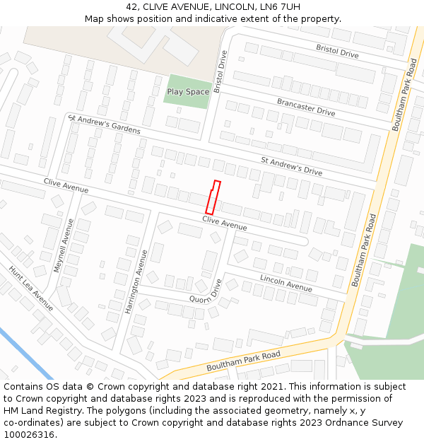 42, CLIVE AVENUE, LINCOLN, LN6 7UH: Location map and indicative extent of plot