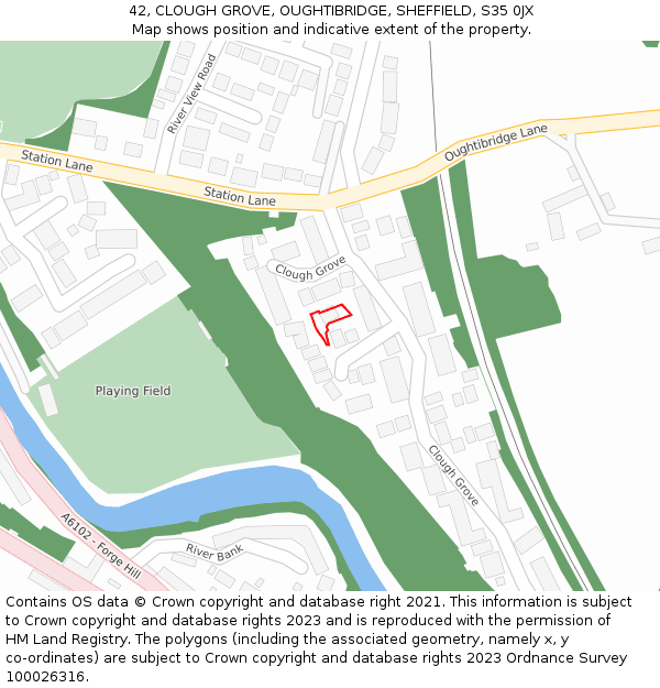 42, CLOUGH GROVE, OUGHTIBRIDGE, SHEFFIELD, S35 0JX: Location map and indicative extent of plot