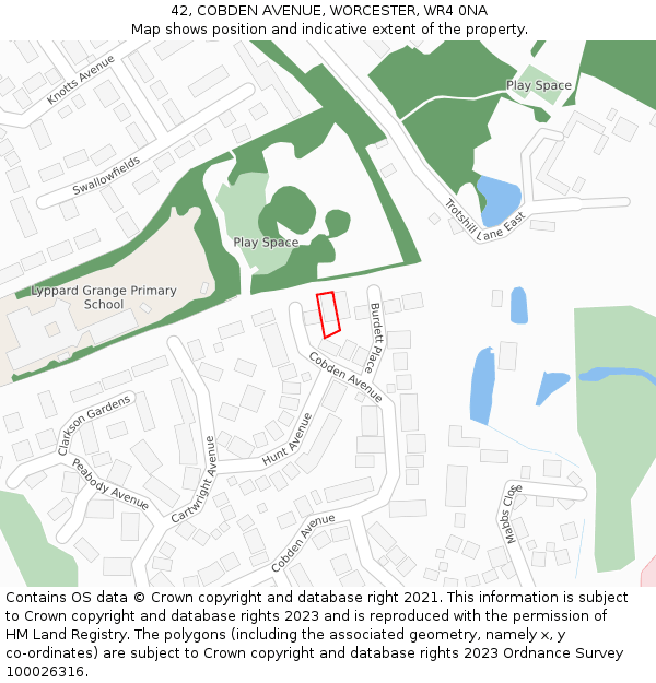 42, COBDEN AVENUE, WORCESTER, WR4 0NA: Location map and indicative extent of plot