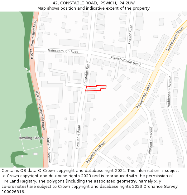 42, CONSTABLE ROAD, IPSWICH, IP4 2UW: Location map and indicative extent of plot