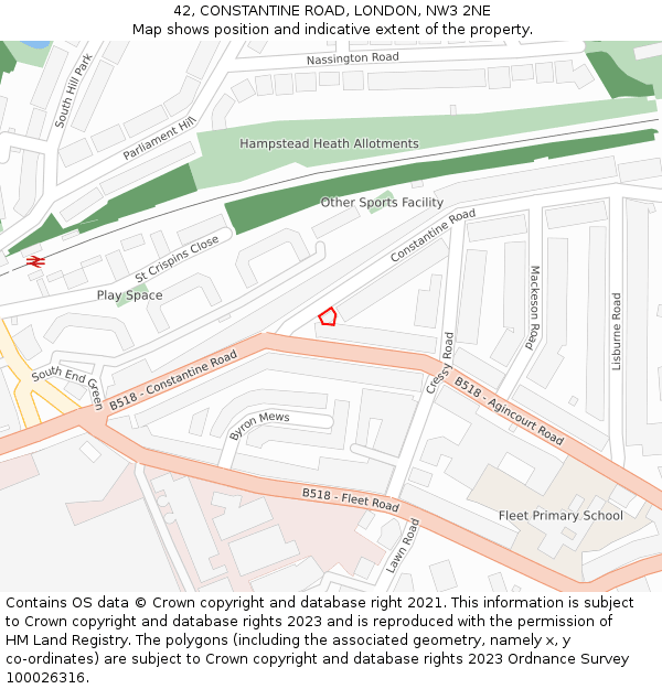 42, CONSTANTINE ROAD, LONDON, NW3 2NE: Location map and indicative extent of plot