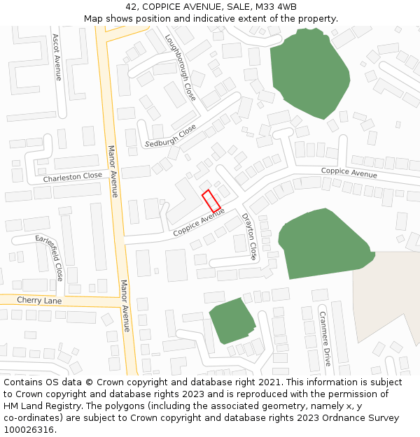 42, COPPICE AVENUE, SALE, M33 4WB: Location map and indicative extent of plot