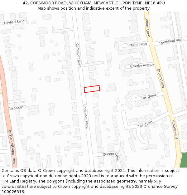 42, CORNMOOR ROAD, WHICKHAM, NEWCASTLE UPON TYNE, NE16 4PU: Location map and indicative extent of plot