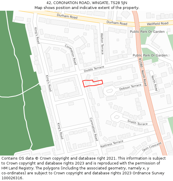 42, CORONATION ROAD, WINGATE, TS28 5JN: Location map and indicative extent of plot