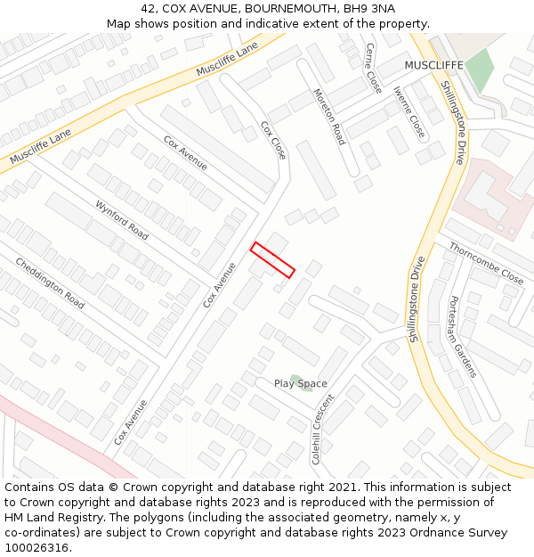 42, COX AVENUE, BOURNEMOUTH, BH9 3NA: Location map and indicative extent of plot