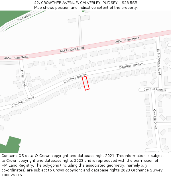 42, CROWTHER AVENUE, CALVERLEY, PUDSEY, LS28 5SB: Location map and indicative extent of plot