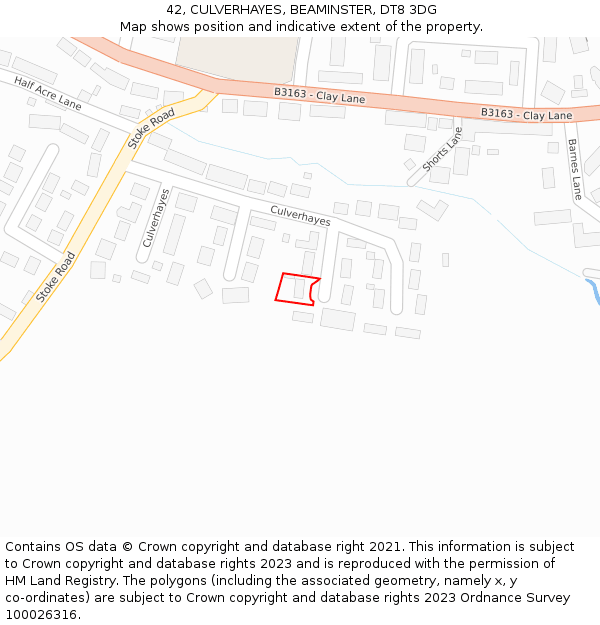 42, CULVERHAYES, BEAMINSTER, DT8 3DG: Location map and indicative extent of plot