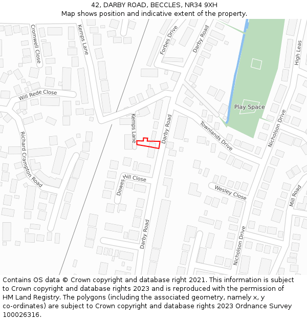 42, DARBY ROAD, BECCLES, NR34 9XH: Location map and indicative extent of plot
