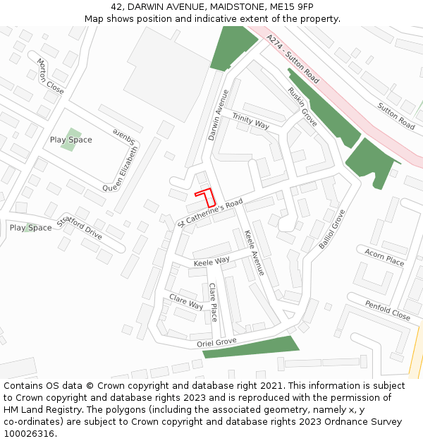 42, DARWIN AVENUE, MAIDSTONE, ME15 9FP: Location map and indicative extent of plot