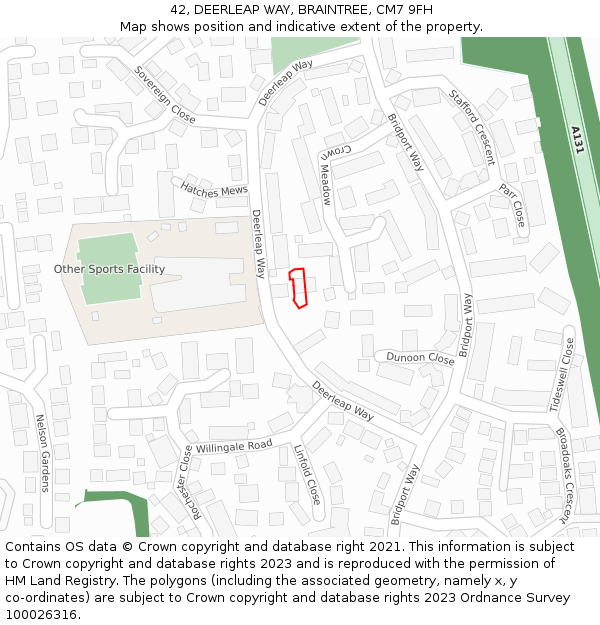42, DEERLEAP WAY, BRAINTREE, CM7 9FH: Location map and indicative extent of plot