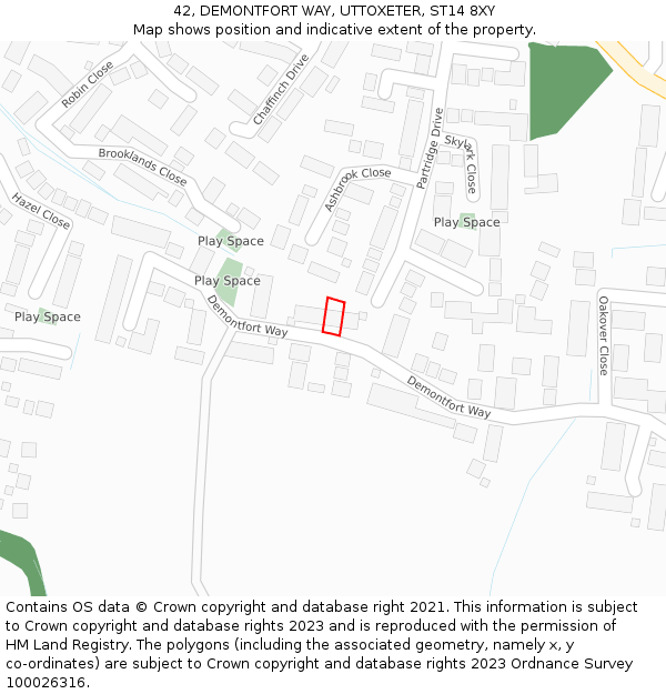 42, DEMONTFORT WAY, UTTOXETER, ST14 8XY: Location map and indicative extent of plot