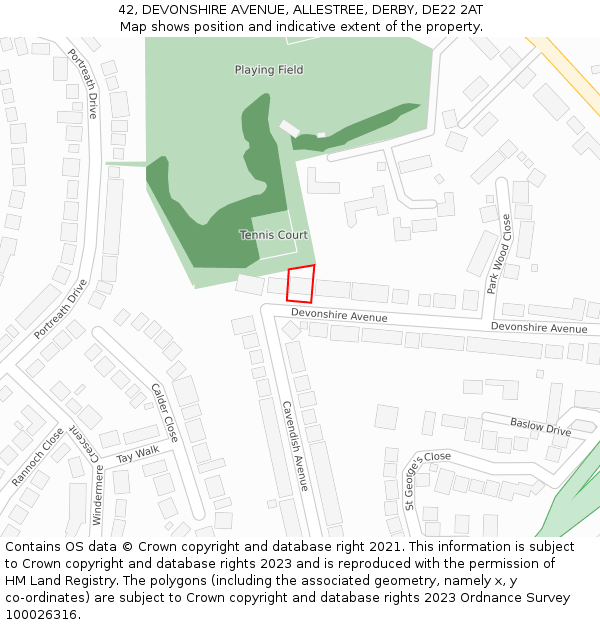 42, DEVONSHIRE AVENUE, ALLESTREE, DERBY, DE22 2AT: Location map and indicative extent of plot