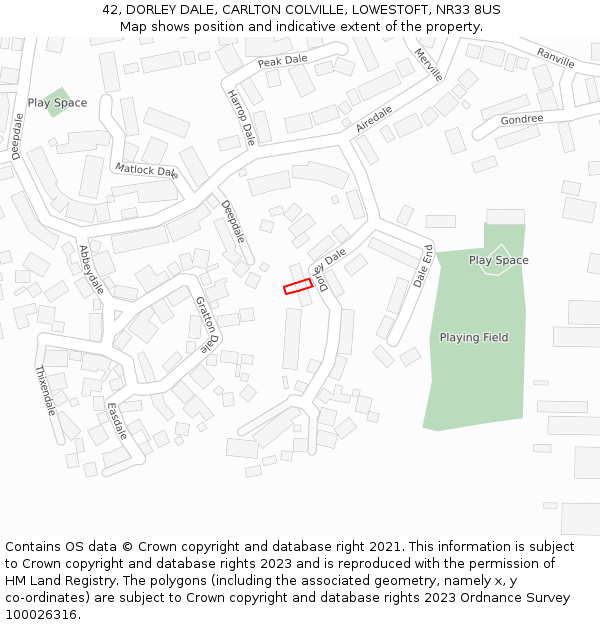 42, DORLEY DALE, CARLTON COLVILLE, LOWESTOFT, NR33 8US: Location map and indicative extent of plot