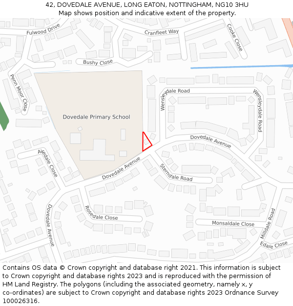 42, DOVEDALE AVENUE, LONG EATON, NOTTINGHAM, NG10 3HU: Location map and indicative extent of plot