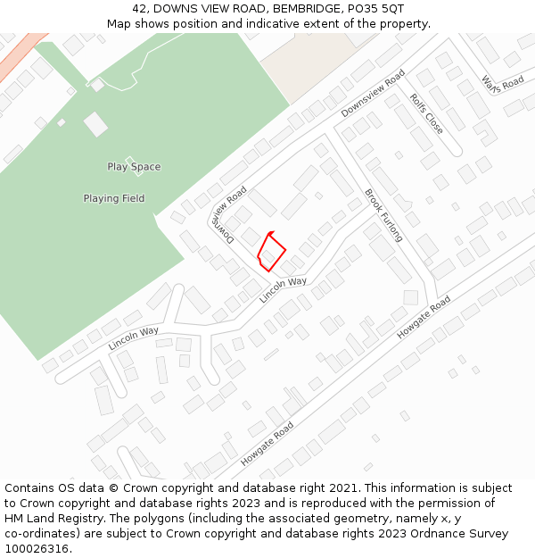 42, DOWNS VIEW ROAD, BEMBRIDGE, PO35 5QT: Location map and indicative extent of plot