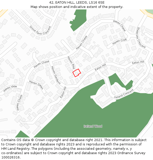 42, EATON HILL, LEEDS, LS16 6SE: Location map and indicative extent of plot