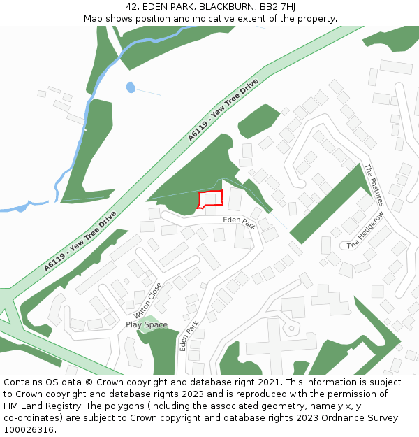 42, EDEN PARK, BLACKBURN, BB2 7HJ: Location map and indicative extent of plot