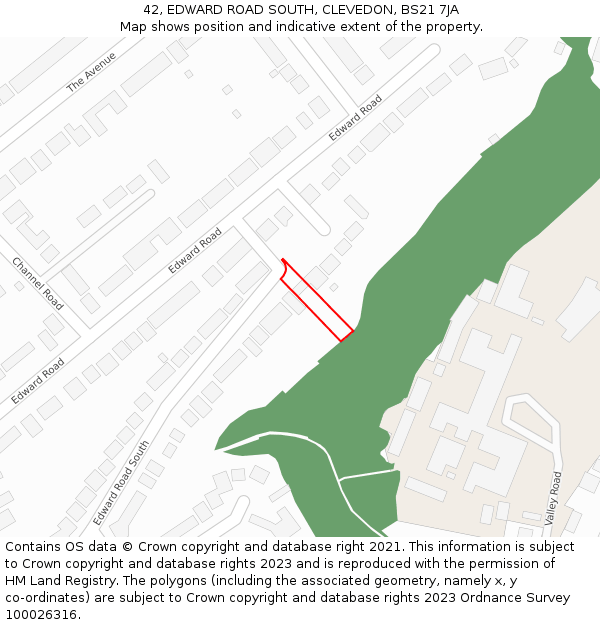 42, EDWARD ROAD SOUTH, CLEVEDON, BS21 7JA: Location map and indicative extent of plot