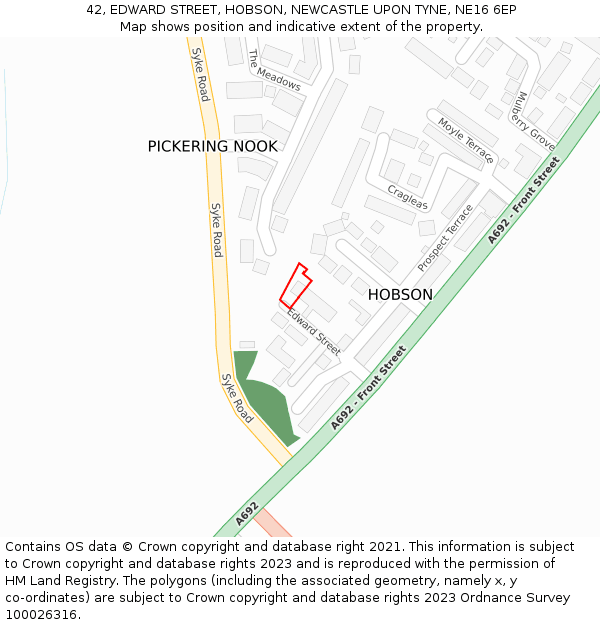 42, EDWARD STREET, HOBSON, NEWCASTLE UPON TYNE, NE16 6EP: Location map and indicative extent of plot