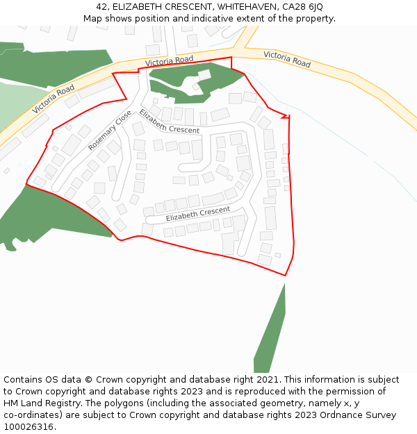 42, ELIZABETH CRESCENT, WHITEHAVEN, CA28 6JQ: Location map and indicative extent of plot