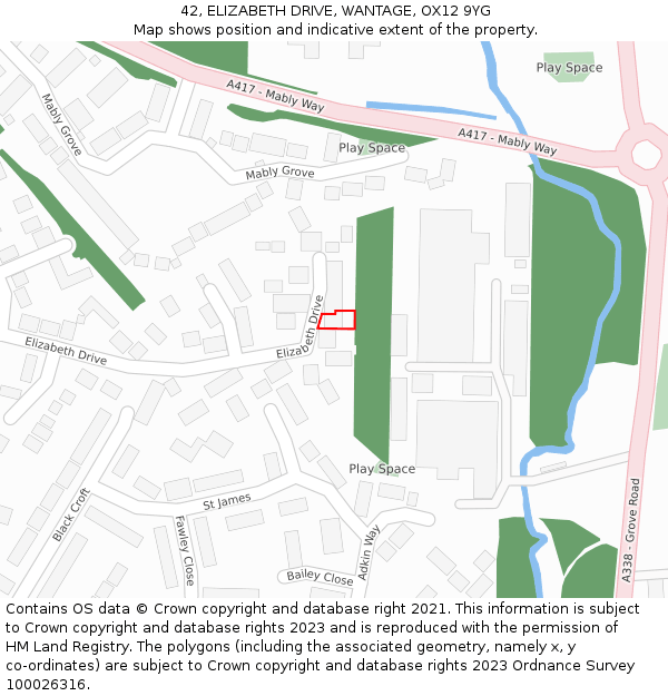 42, ELIZABETH DRIVE, WANTAGE, OX12 9YG: Location map and indicative extent of plot