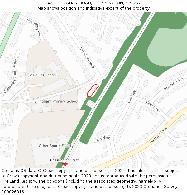 42, ELLINGHAM ROAD, CHESSINGTON, KT9 2JA: Location map and indicative extent of plot