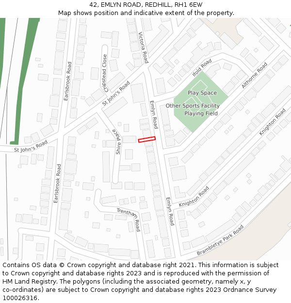 42, EMLYN ROAD, REDHILL, RH1 6EW: Location map and indicative extent of plot