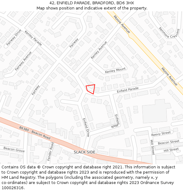 42, ENFIELD PARADE, BRADFORD, BD6 3HX: Location map and indicative extent of plot