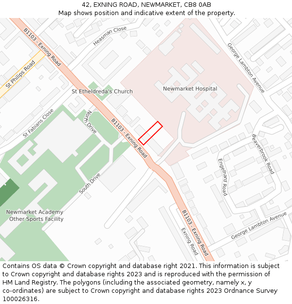 42, EXNING ROAD, NEWMARKET, CB8 0AB: Location map and indicative extent of plot