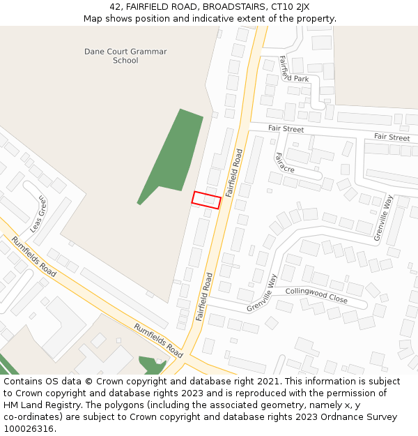 42, FAIRFIELD ROAD, BROADSTAIRS, CT10 2JX: Location map and indicative extent of plot