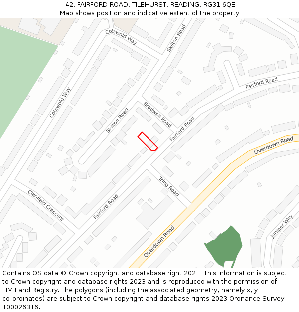 42, FAIRFORD ROAD, TILEHURST, READING, RG31 6QE: Location map and indicative extent of plot